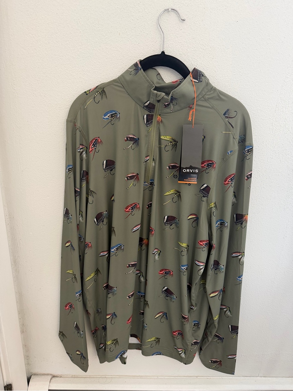 Orvis Olive Green Fishing Lure Print Quarter-Zip Pullover